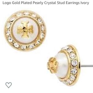 Tory Burch new gold plated crystal stud earrings